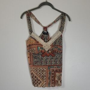 Y2K Babydoll Boho Crochet Trim Cami Tank Top Size M Forest Fairy Hippie Vintage